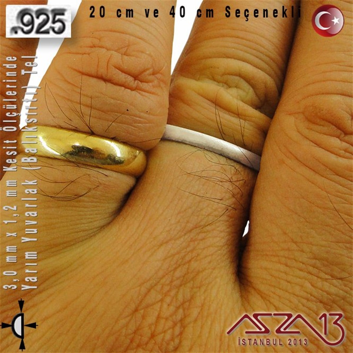 925 Ayar Gümüş TelGÜMÜŞazza13925 Ayar - 3,0 mm / 1,2 mm Ölçülerinde - Yarım Yuvarlak (Balıksırtı) Gümüş Tel / 20 ve 40 cm Seçenekli
