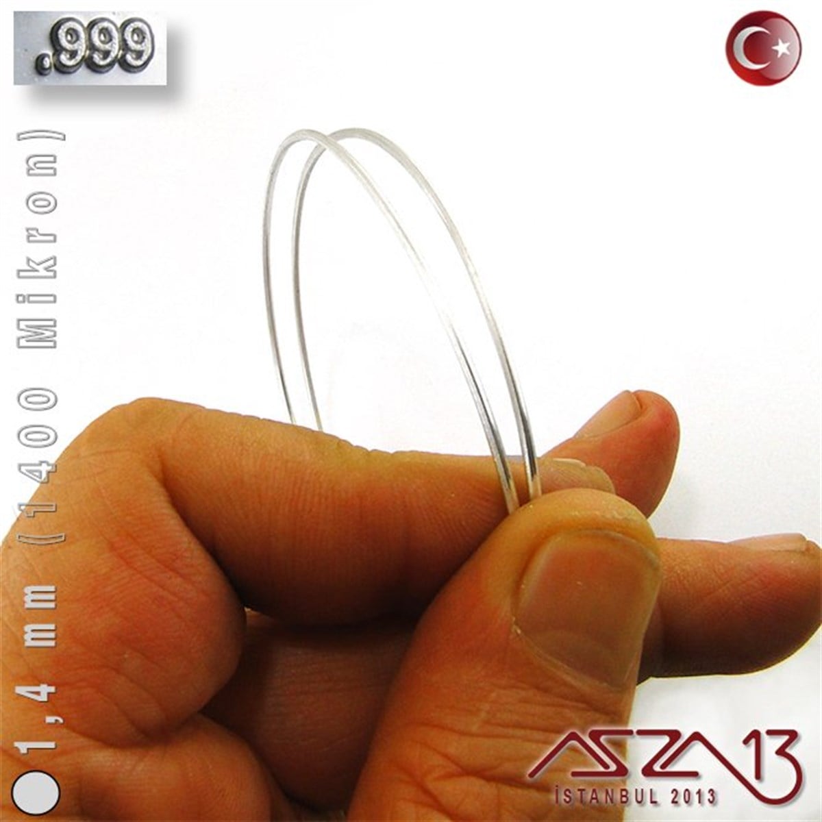 999 Ayar Gümüş TelGÜMÜŞazza13999 Ayar - 1,4 mm (1400 Mikron) - Yuvarlak Gümüş Tel / 50 Santimetre