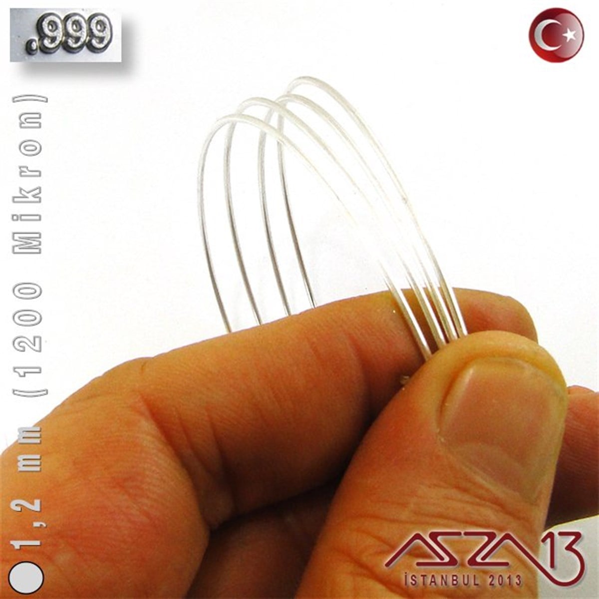 999 Ayar Gümüş TelGÜMÜŞazza13999 Ayar - 1,2 mm (1200 Mikron) - Yuvarlak Gümüş Tel / 1 Metre