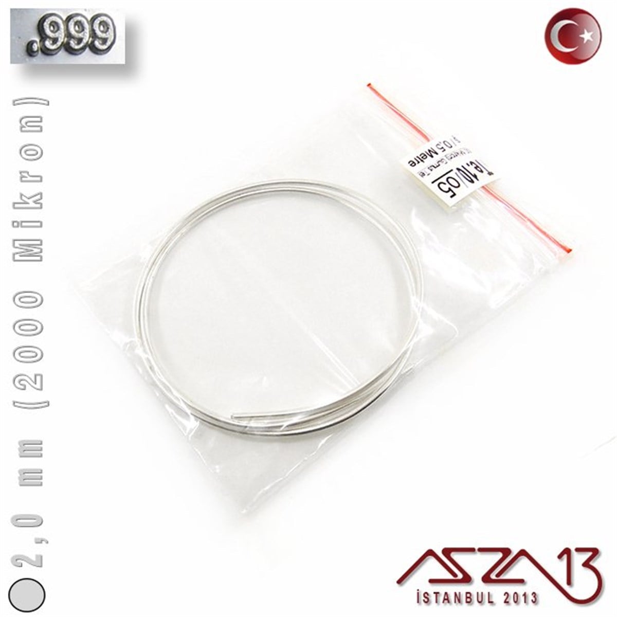 999 Ayar Gümüş TelGÜMÜŞazza13999 Ayar - 2,0 mm (2000 Mikron) - Yuvarlak Gümüş Tel / 50 Santimetre
