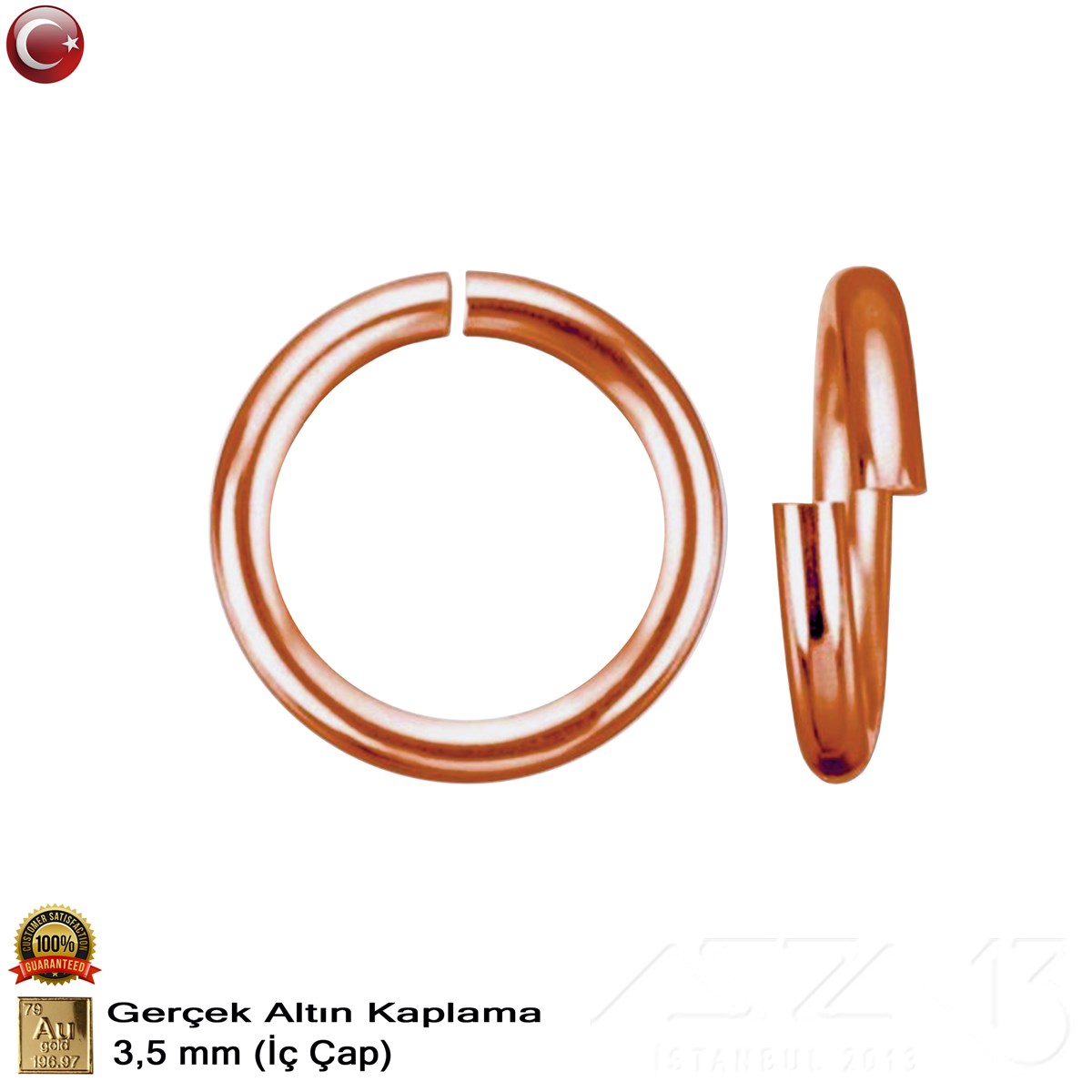 Açık ve Kapalı Halkaazza1306.Tm.62.Kp.100Halka - Açık - Gerçek Rose Altın Kaplama - 3,5 mm İç Çap- 50 Adet