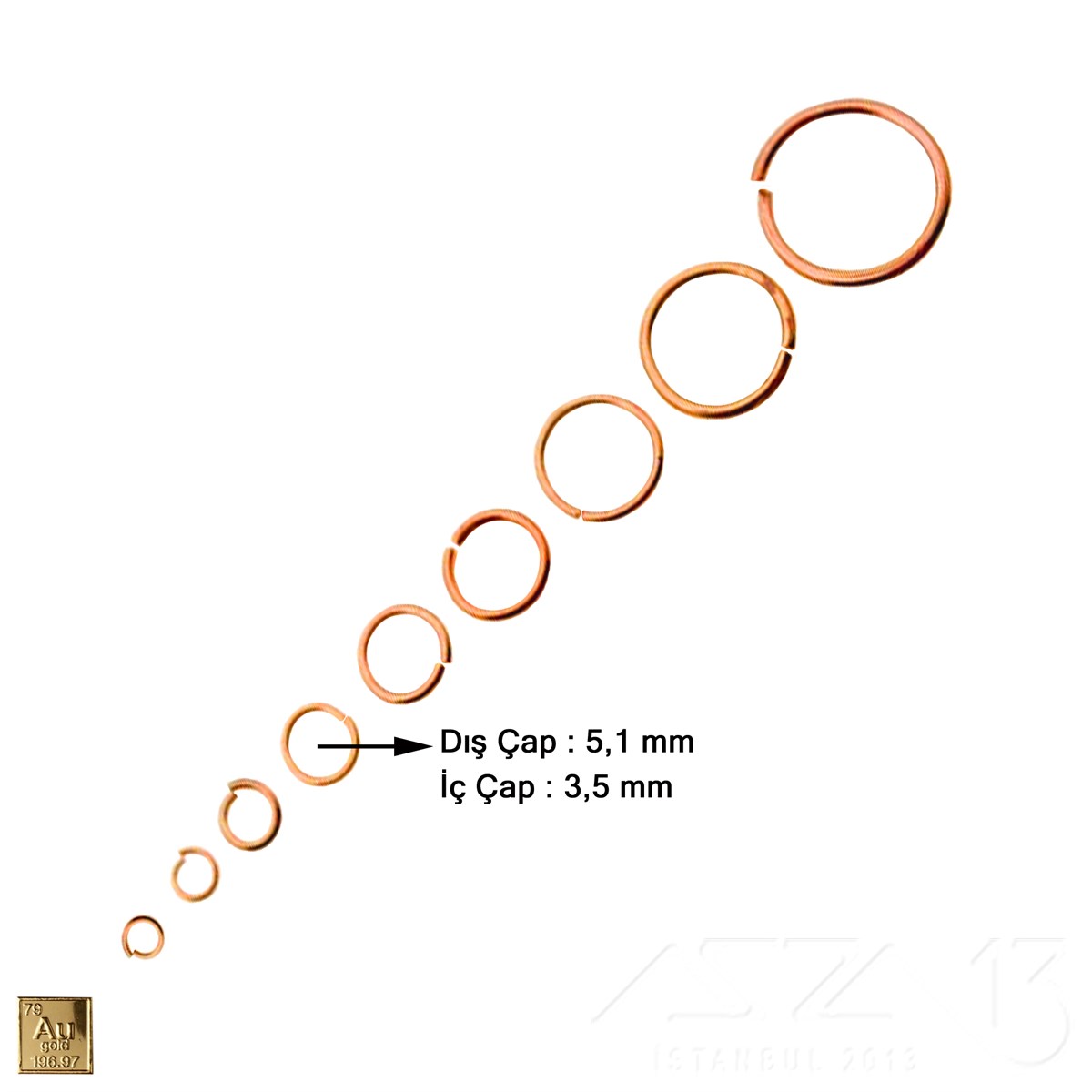 Açık ve Kapalı Halkaazza1306.Tm.62.Kp.100Halka - Açık - Gerçek Rose Altın Kaplama - 3,5 mm İç Çap- 50 Adet
