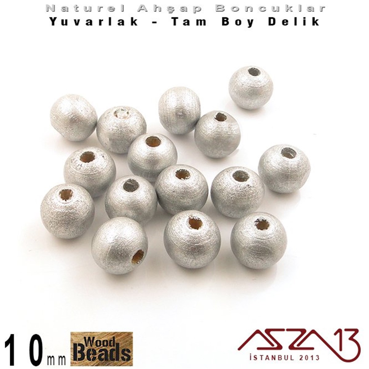 Ahşap BoncukBONCUK ve TAŞMarkasızYuvarlak - 10 mm - Gümüş Renkli - Ahşap Boncuk  / 15 Adet