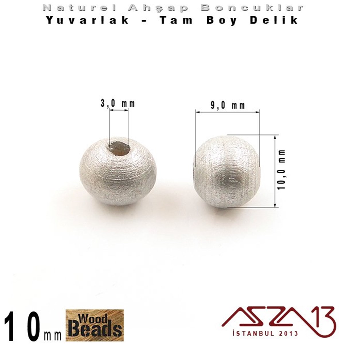 Ahşap BoncukBONCUK ve TAŞMarkasızYuvarlak - 10 mm - Gümüş Renkli - Ahşap Boncuk  / 15 Adet