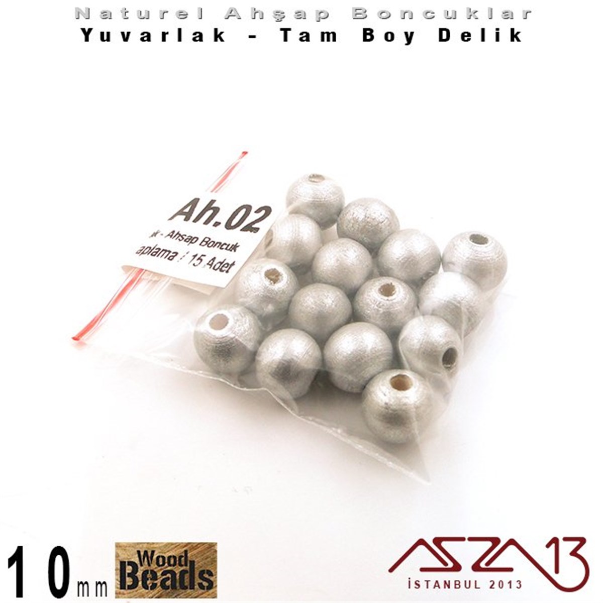 Ahşap BoncukBONCUK ve TAŞMarkasızYuvarlak - 10 mm - Gümüş Renkli - Ahşap Boncuk  / 15 Adet