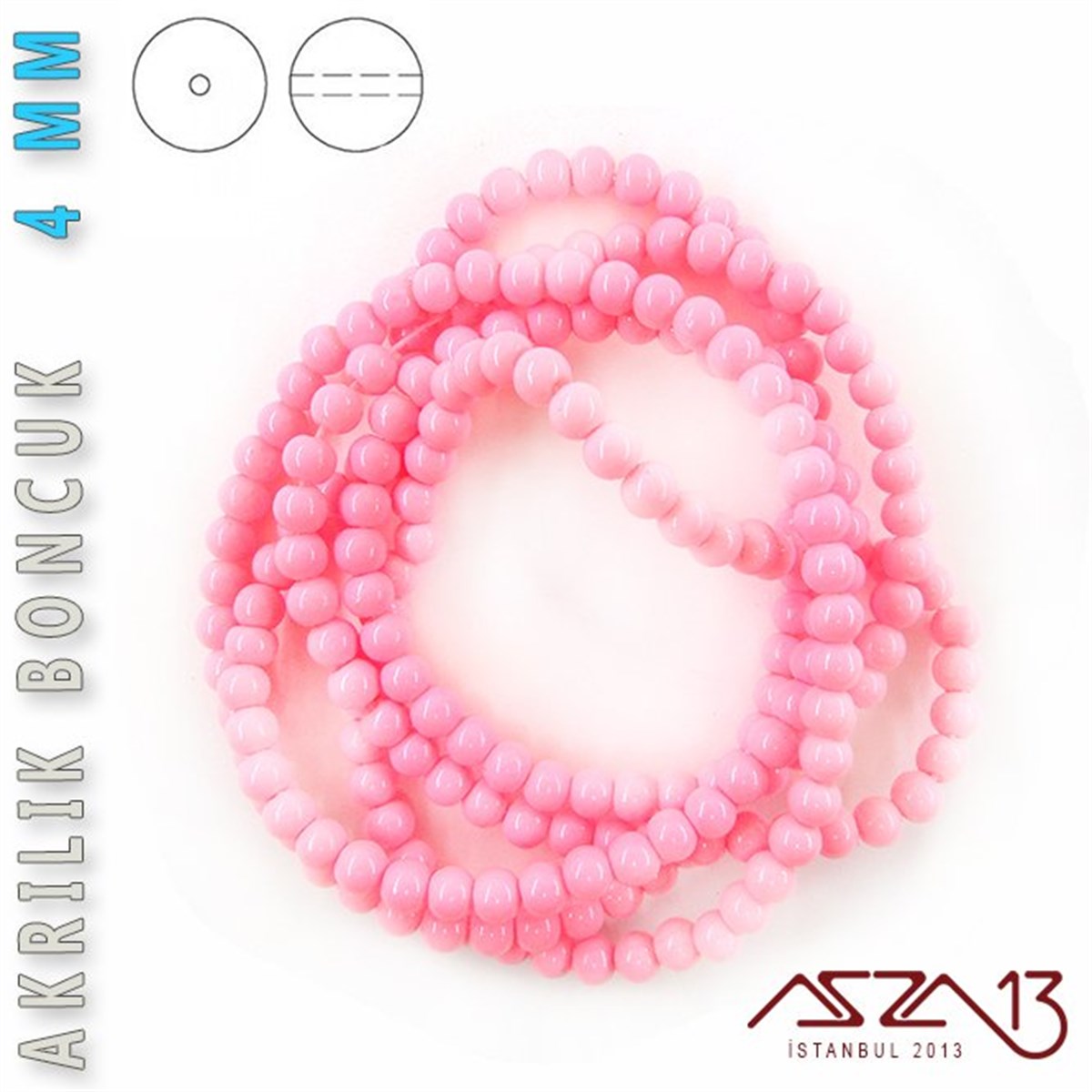 Akrilik BoncukBONCUK ve TAŞMarkasız230 Adet 4 mm Şeker Pembe Renk Opak Parlak Akrilik Boncuk (22 Gr)
