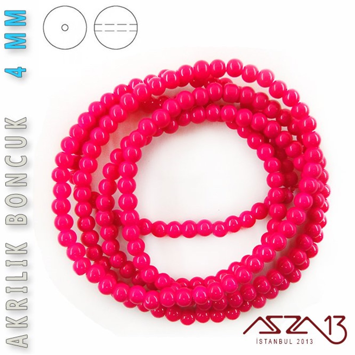 Akrilik BoncukBONCUK ve TAŞMarkasız230 Adet 4 mm Koyu Pembe Renk Opak Parlak Akrilik Boncuk (22 Gr)