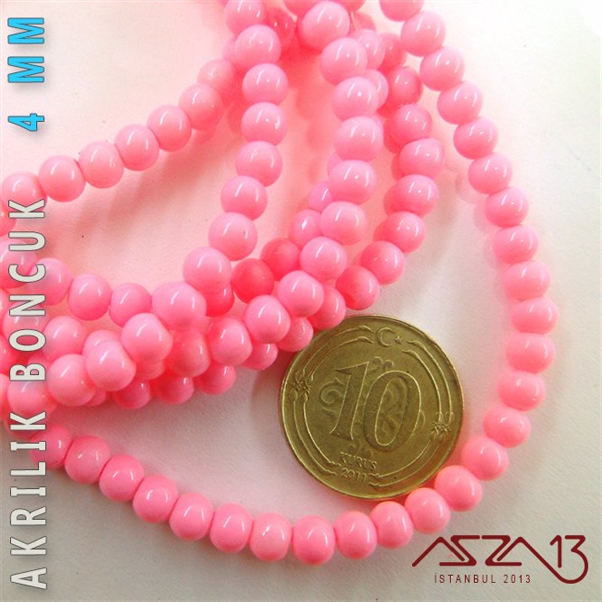 Akrilik BoncukBONCUK ve TAŞMarkasız230 Adet 4 mm Şeker Pembe Renk Opak Parlak Akrilik Boncuk (22 Gr)