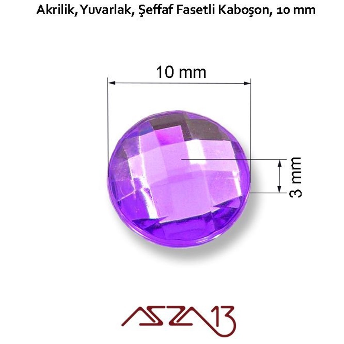 AKRİLİK TAŞKaboşon ve CameoMarkasız10 Adet 10 mm Mor Renk Yuvarlak Akrilik Taş (1,8 gr)