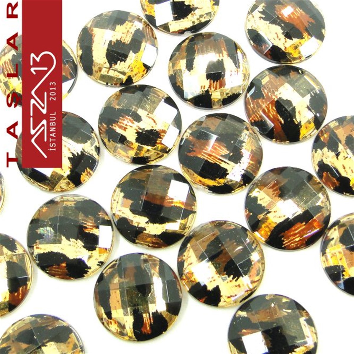 AKRİLİK TAŞKaboşon ve CameoMarkasız10 Adet 12 mm Leopar Desenli Renk Yuvarlak Akrilik Taş (3,2 gr)