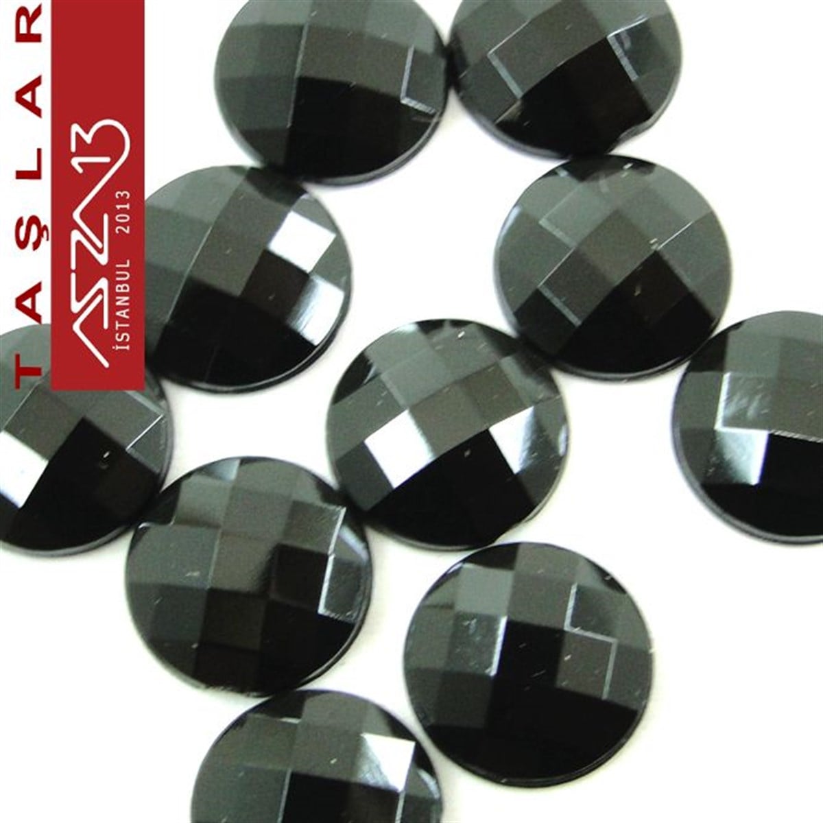 AKRİLİK TAŞKaboşon ve CameoMarkasız10 Adet 10 mm Siyah Renk Yuvarlak Akrilik Taş (1,8 gr)