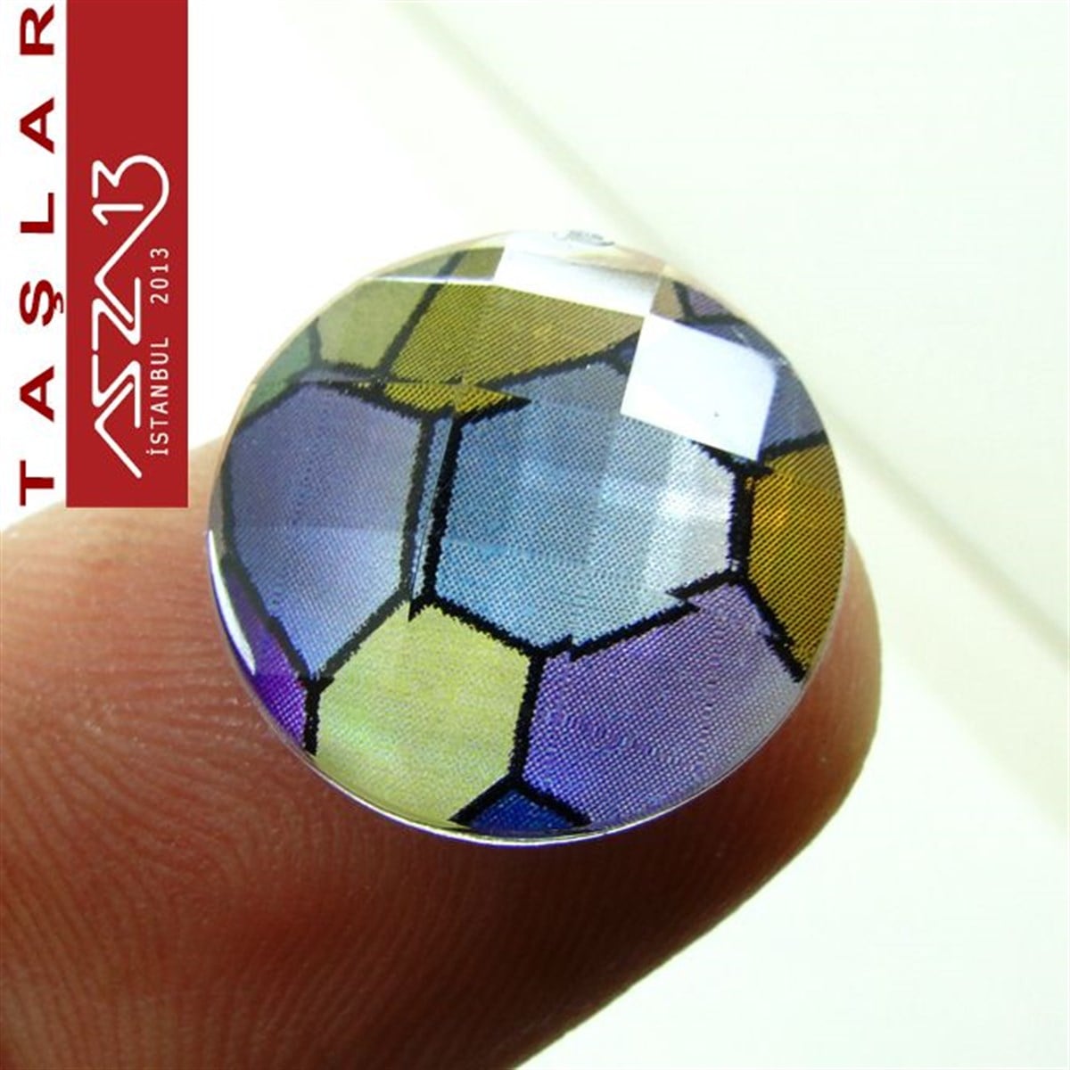 AKRİLİK TAŞKaboşon ve CameoMarkasız10 Adet 16 mm Mavi Mozaik Renk Yuvarlak Akrilik Taş (5,8 gr)