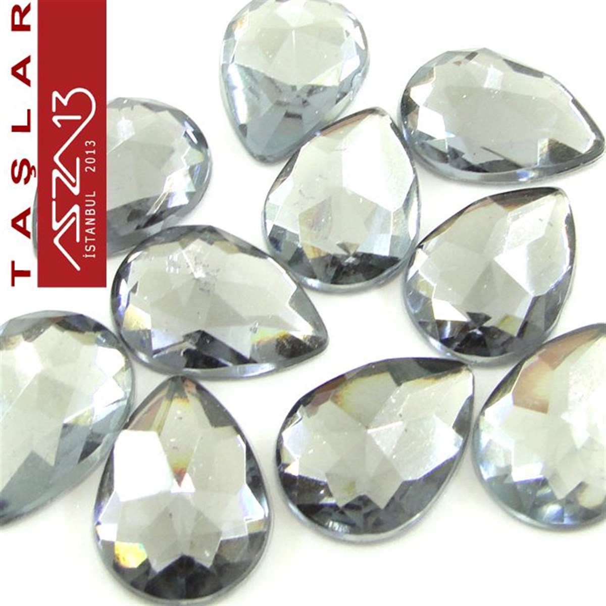 AKRİLİK TAŞKaboşon ve CameoMarkasız10 Adet 13x18 mm Gri Renk Damla Akrilik Taş (5 gr)