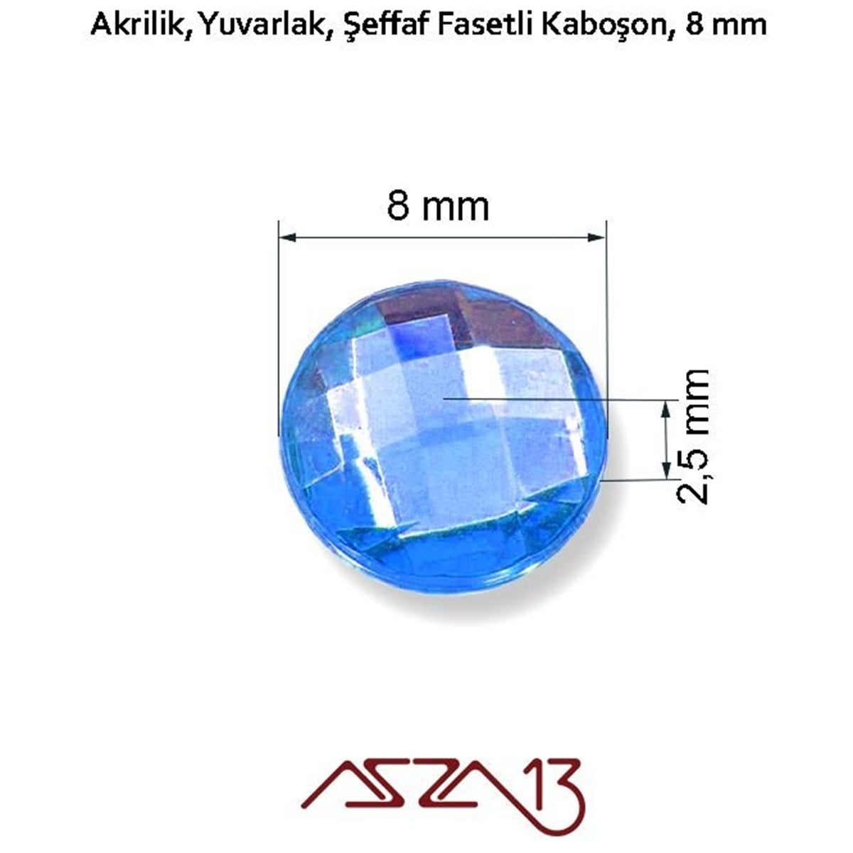 AKRİLİK TAŞKaboşon ve CameoMarkasız10 Adet 8 mm Gece Mavisi Renk Yuvarlak Akrilik Taş (1,2 gr)