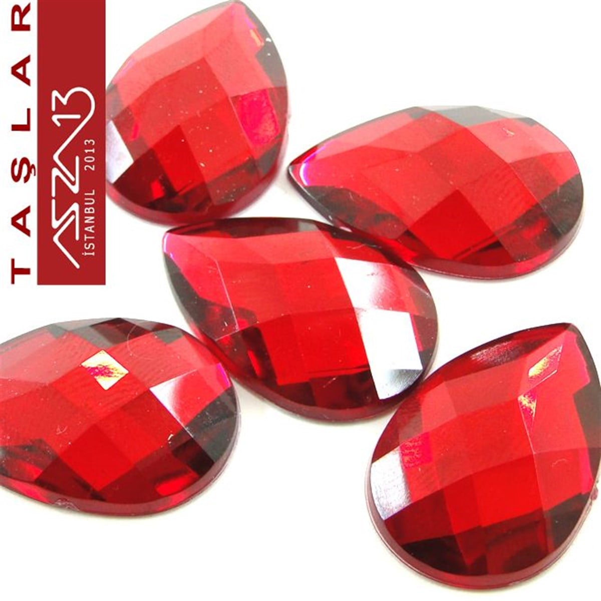 AKRİLİK TAŞKaboşon ve CameoMarkasız5 Adet 20x30 mm Kırmızı Renk Damla Akrilik Taş (9,6 gr)