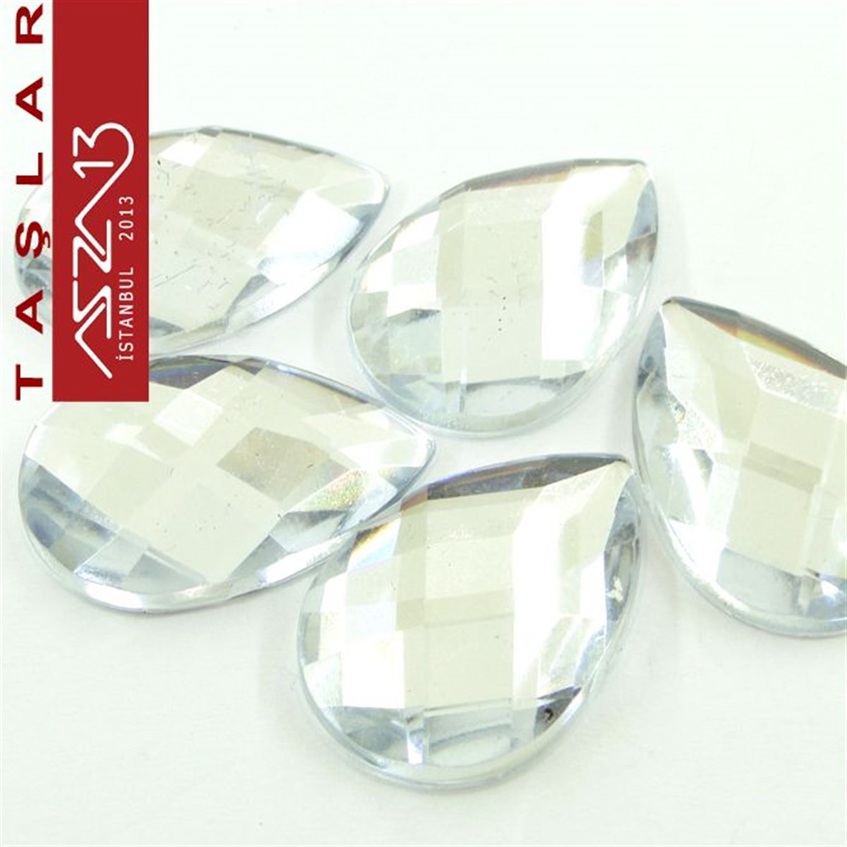 AKRİLİK TAŞKaboşon ve CameoMarkasız5 Adet 20x30 mm Kristal Renk Damla Akrilik Taş (9,6 gr)