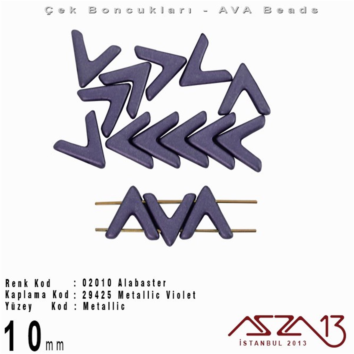 Ava Boncuk (Beads)BONCUK ve TAŞMarkasız(Ava Beads) 10 mm Alabaster Metallic Violet Boncuk / 4 Adet