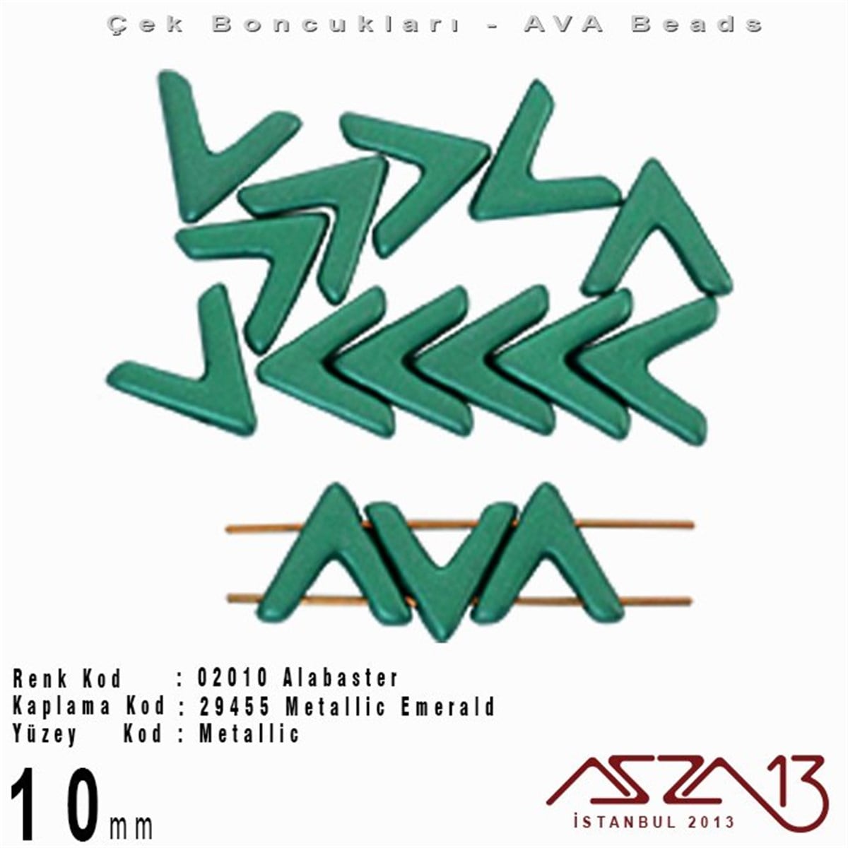Ava Boncuk (Beads)BONCUK ve TAŞMarkasız(Ava Beads) 10 mm Alabaster Metallic Emerald Boncuk / 4 Adet