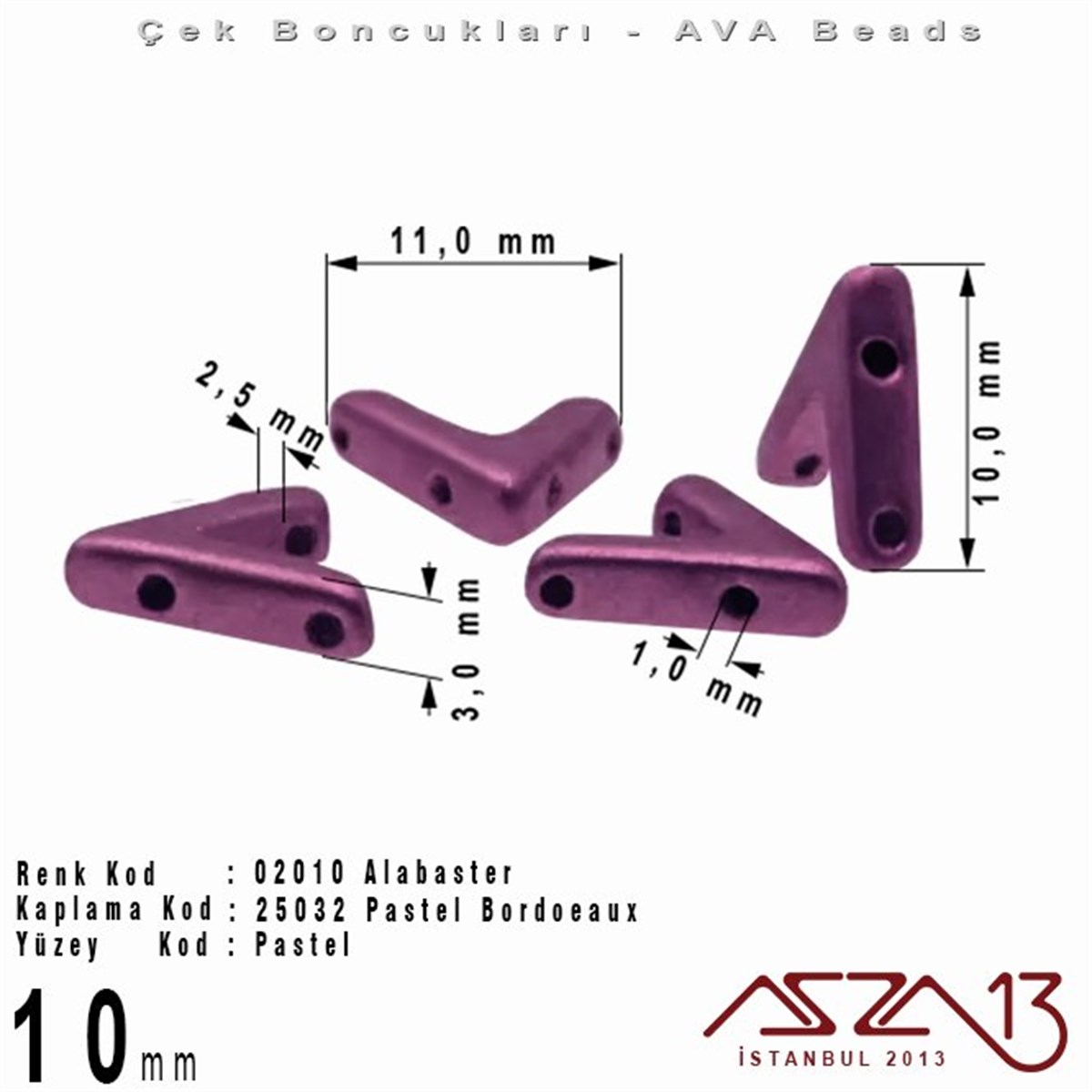 Ava Boncuk (Beads)BONCUK ve TAŞMarkasız(Ava Beads) 10 mm Alabaster Pastel Bordeaux Boncuk / 4 Adet