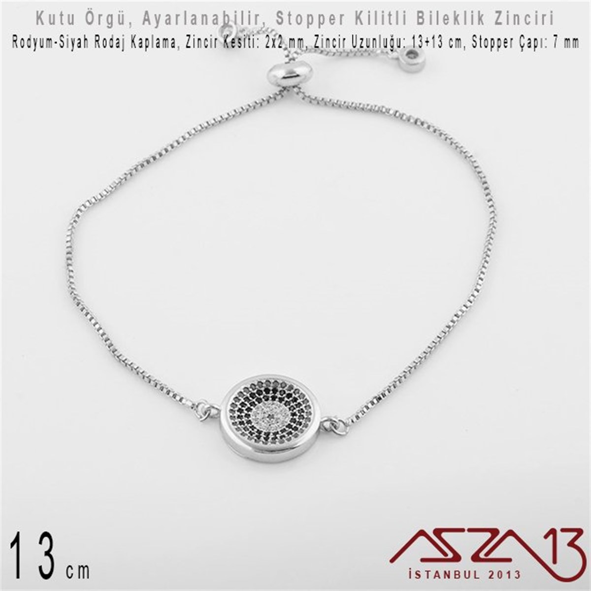 Bileklik MalzemeleriTAKI MALZEMEMarkasızRodyum ve Siyah Rodaj Kaplamalı, Asansör (Stopper) Kilitli Bileklik Zinciri