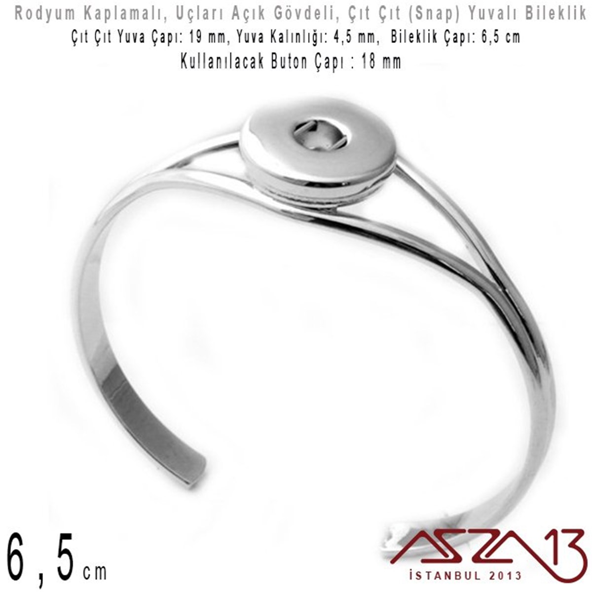 Bileklik MalzemeleriTAKI MALZEMEMarkasızRodyum Kaplamalı - 18 mm Çıt Çıt (Snap) Yuvalı - 6,5 cm - Metal Kollu Bileklik