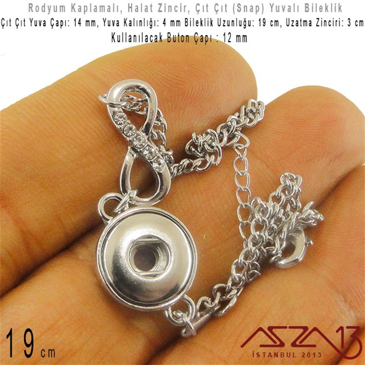 Bileklik MalzemeleriTAKI MALZEMEMarkasızRodyum Kaplamalı - 12 mm Çıt Çıt (Snap) Yuvalı - 19 cm - Halat Zincir Bileklik