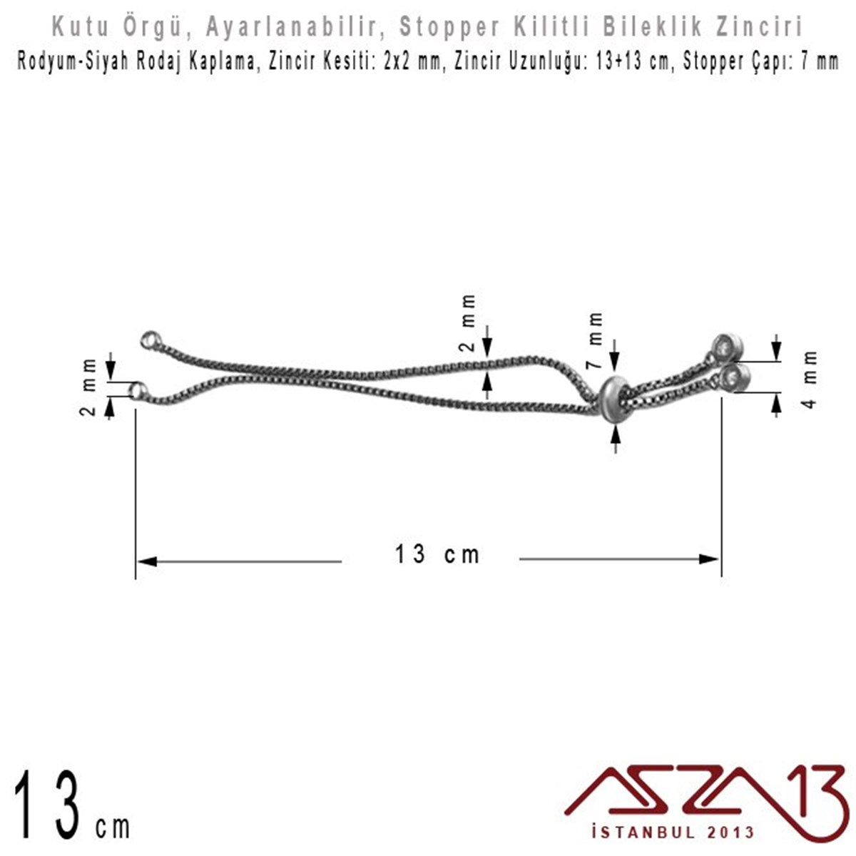 Bileklik MalzemeleriTAKI MALZEMEMarkasızRodyum ve Siyah Rodaj Kaplamalı, Asansör (Stopper) Kilitli Bileklik Zinciri