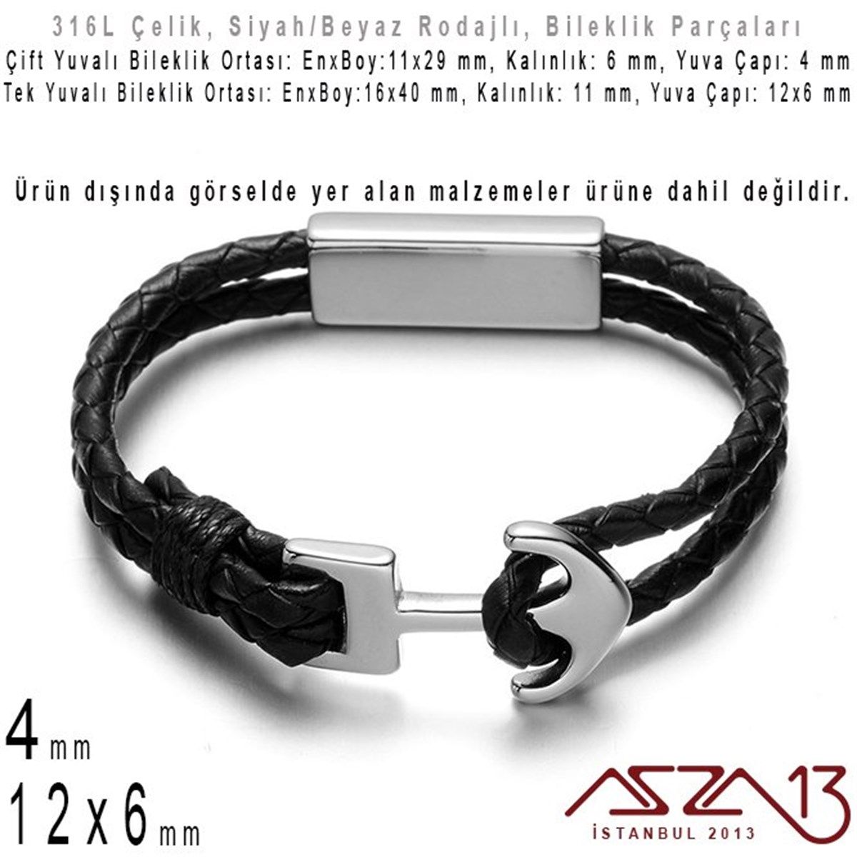 Bileklik MalzemeleriTAKI MALZEMEMarkasız316L Çelik, Siyah / Beyaz Rodajlı,  Logolu / Logosuz, Bileklik Ortası / 1 Adet
