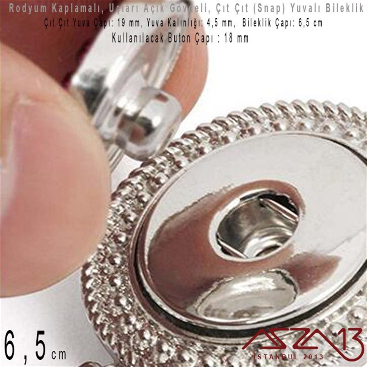 Bileklik MalzemeleriTAKI MALZEMEMarkasızRodyum Kaplamalı - 18 mm Çıt Çıt (Snap) Yuvalı - 6,5 cm - Metal Kollu Bileklik
