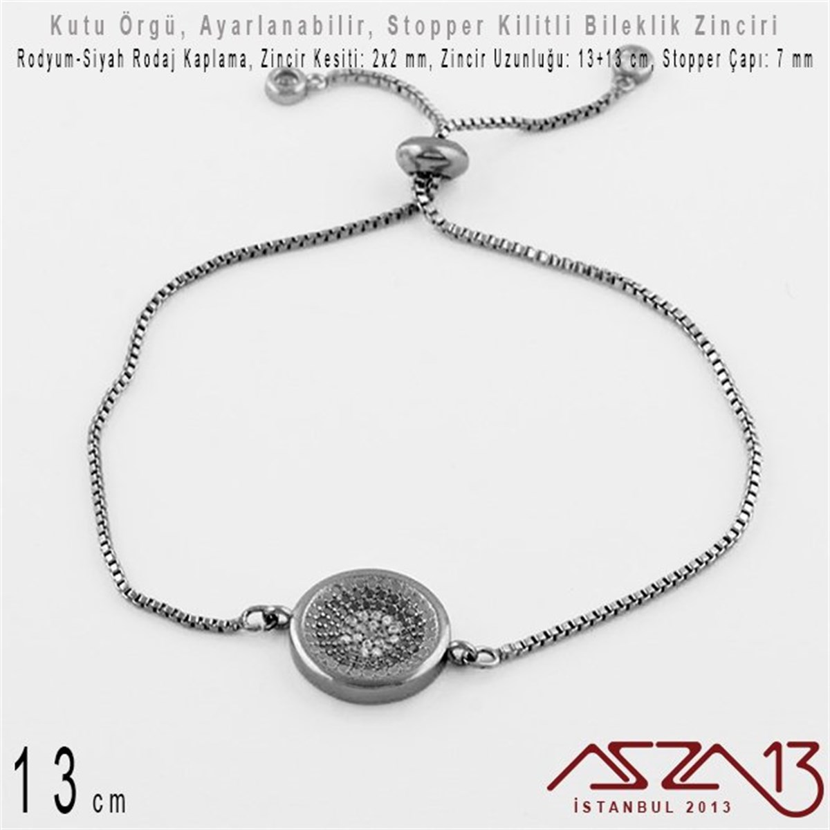 Bileklik MalzemeleriTAKI MALZEMEMarkasızRodyum ve Siyah Rodaj Kaplamalı, Asansör (Stopper) Kilitli Bileklik Zinciri