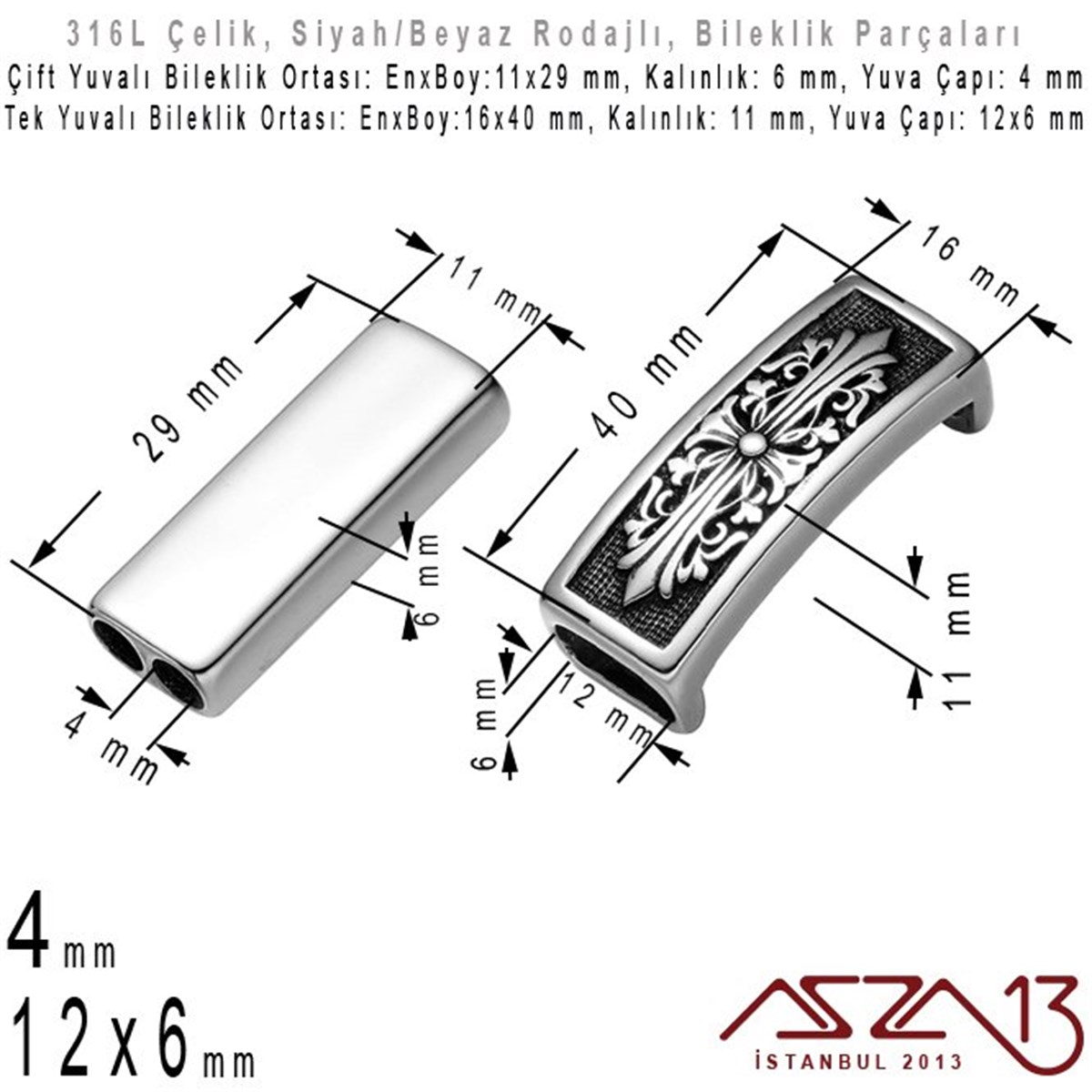 Bileklik MalzemeleriTAKI MALZEMEMarkasız316L Çelik, Siyah / Beyaz Rodajlı,  Logolu / Logosuz, Bileklik Ortası / 1 Adet