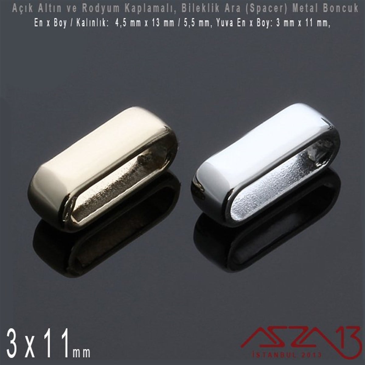 Bileklik MalzemeleriTAKI MALZEMEMarkasızAçık Altın ve Rodyum Kaplamalı - 4,5 x 13 mm Yassı Metal Boncuk (Spacer) - Bileklik Ara Parça / 2 Adet