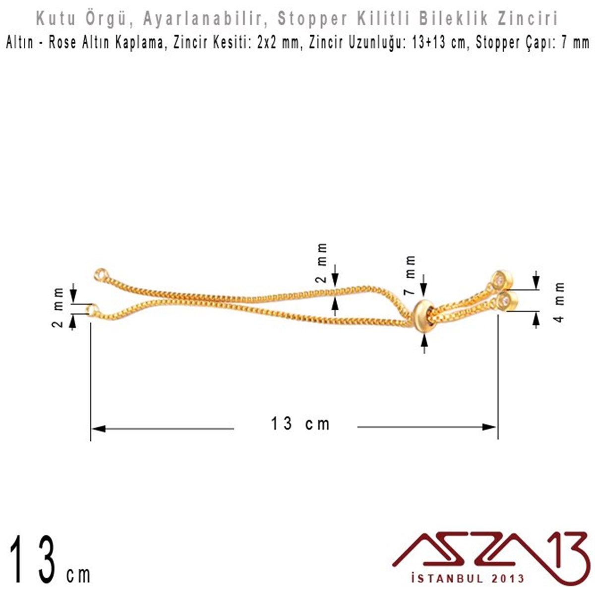 Bileklik MalzemeleriTAKI MALZEMEMarkasızAltın ve Rose Altın Kaplamalı, Asansör (Stopper) Kilitli Bileklik Zinciri