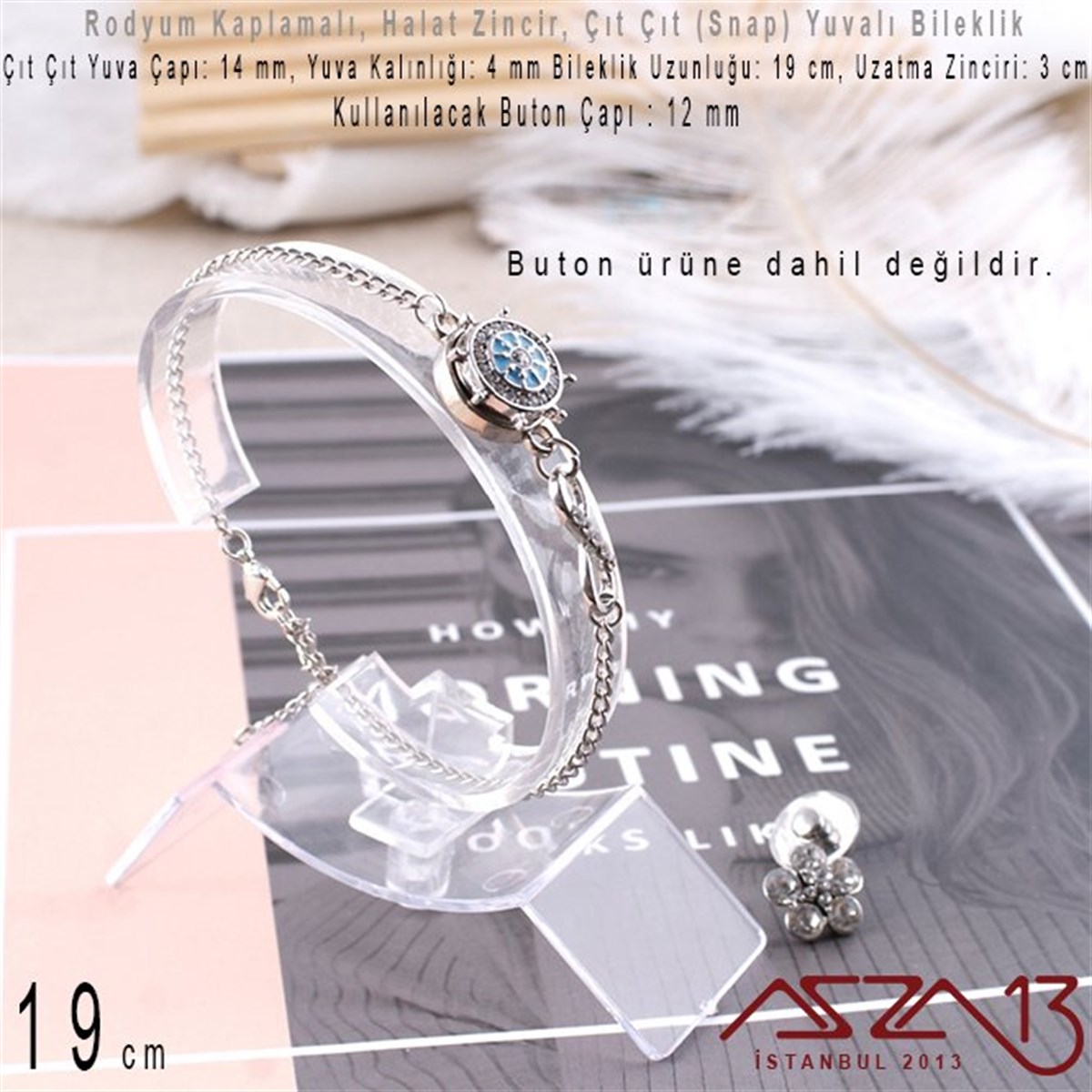 Bileklik MalzemeleriTAKI MALZEMEMarkasızRodyum Kaplamalı - 12 mm Çıt Çıt (Snap) Yuvalı - 19 cm - Halat Zincir Bileklik