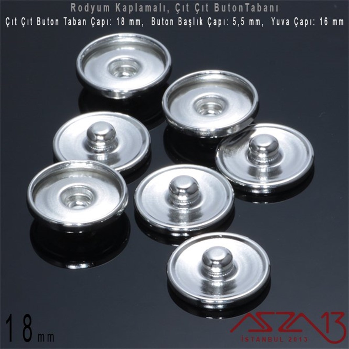 Buton MalzemeTAKI MALZEMEMarkasızRodyum Kaplamalı - 18 mm, Çıt Çıt Yuva Buton Altlığı (Kapalı Kenar) / 4 Adet