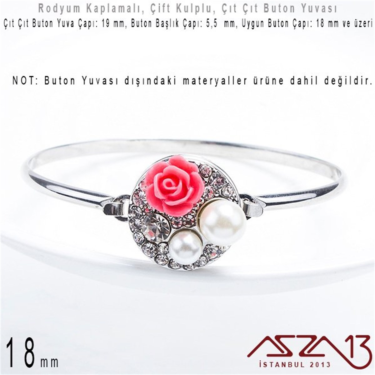 Buton MalzemeTAKI MALZEMEMarkasızRodyum Kaplamalı - 18 mm, Çıt Çıt Yuva (Snap) - Çift Kulp'lu Ara Malzeme / 1 Adet