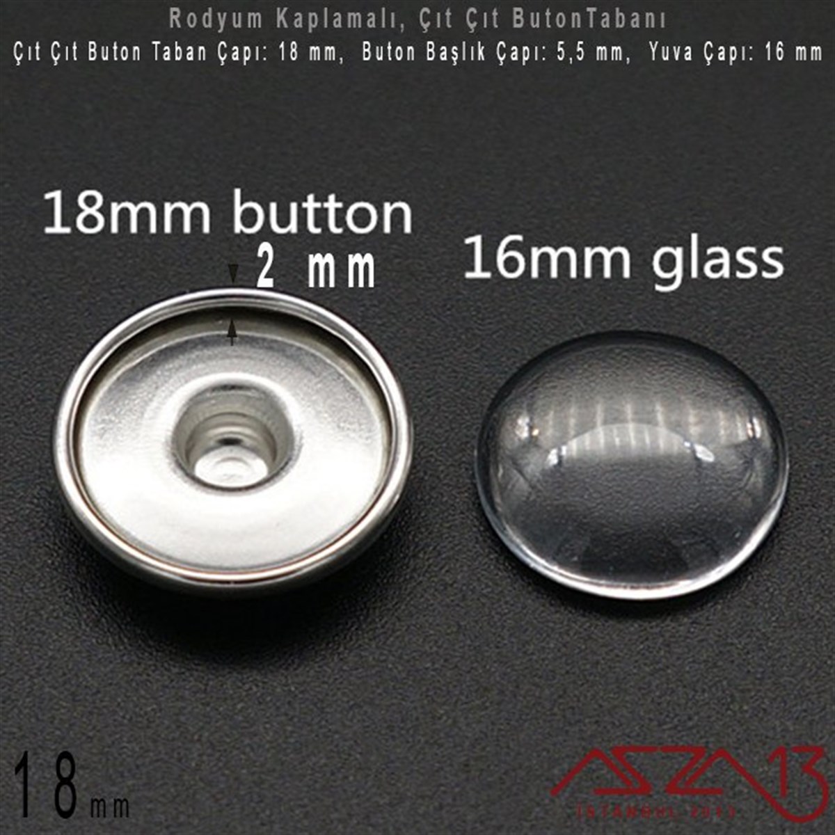 Buton MalzemeTAKI MALZEMEMarkasızRodyum Kaplamalı - 18 mm, Çıt Çıt Yuva Buton Altlığı (Kapalı Kenar) / 4 Adet