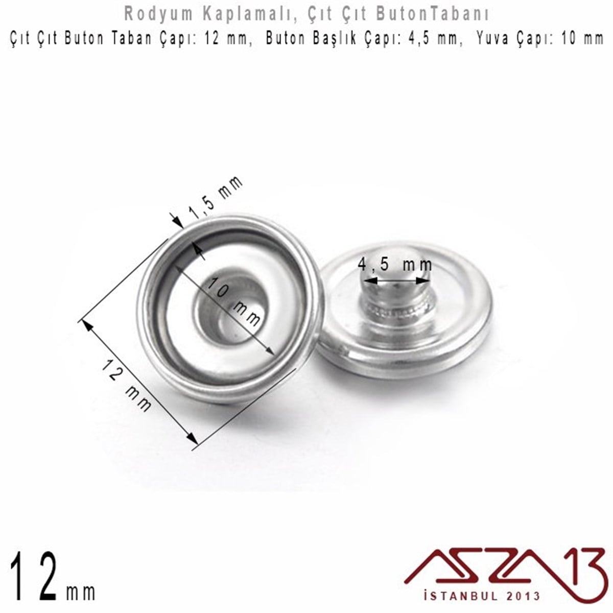 Buton MalzemeTAKI MALZEMEMarkasızRodyum Kaplamalı - 12 mm, Çıt Çıt Yuva Buton Altlığı (Kapalı Kenar) / 4 Adet