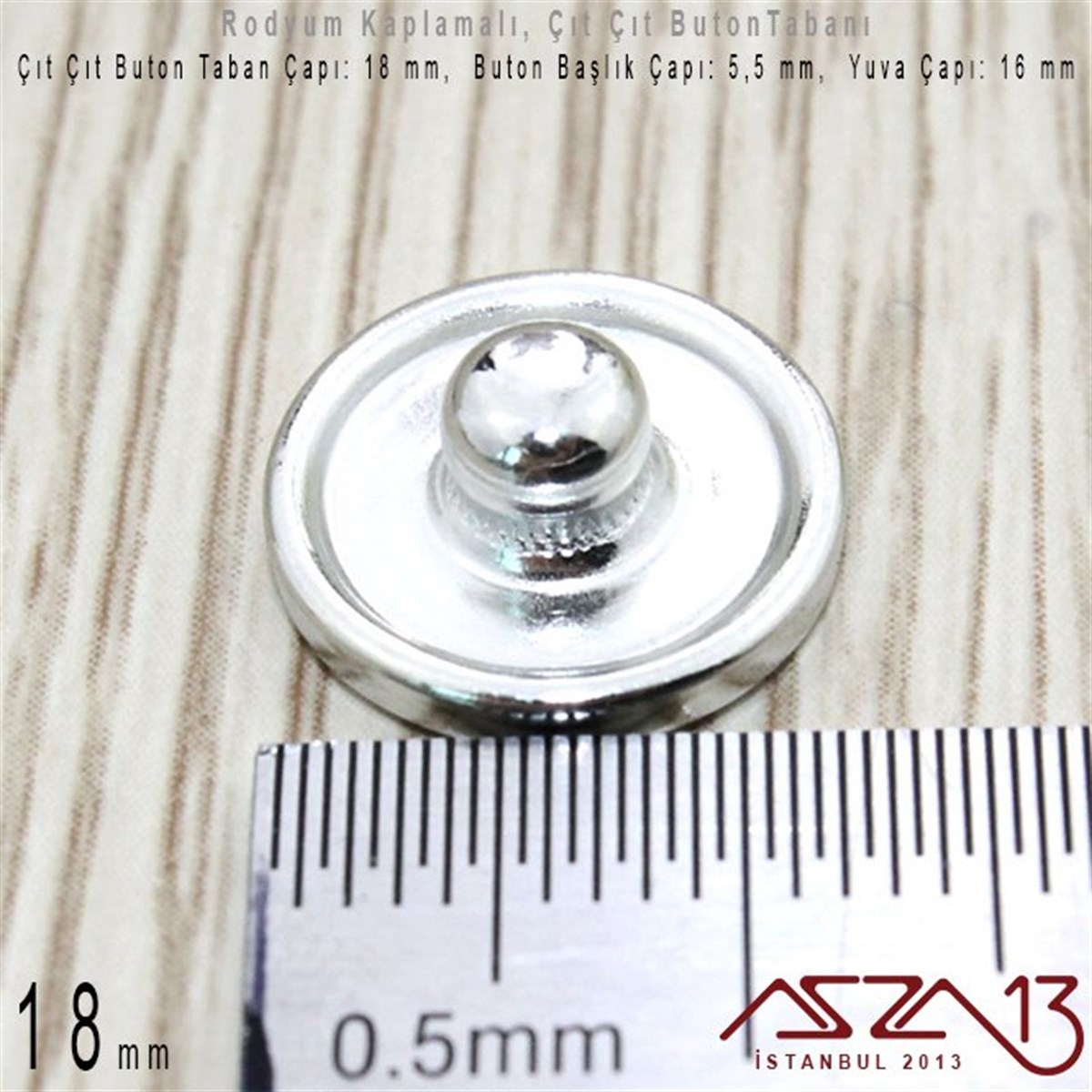 Buton MalzemeTAKI MALZEMEMarkasızRodyum Kaplamalı - 18 mm, Çıt Çıt Yuva Buton Altlığı (Kapalı Kenar) / 4 Adet