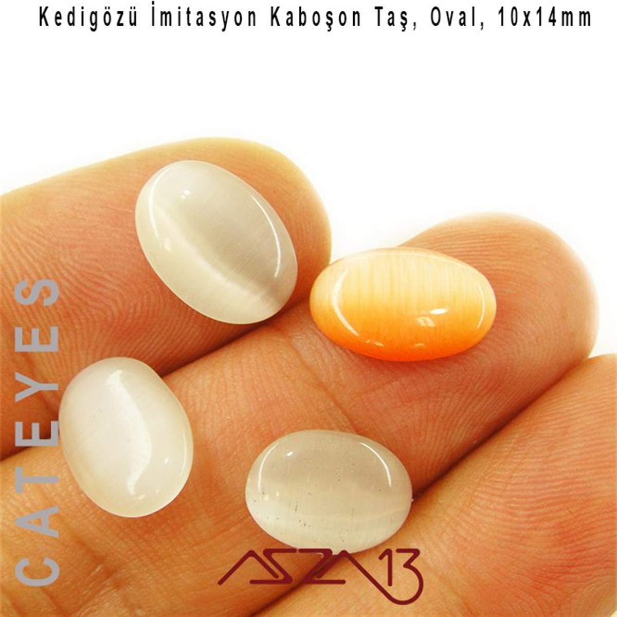 Cam Kaboşon TaşKaboşon ve CameoMarkasızBeyaz-Turuncu Renk Kedigözü 10x14/3 mm Oval İmitasyon Cam Kaboşon / Paket İçeriği 4 Adet
