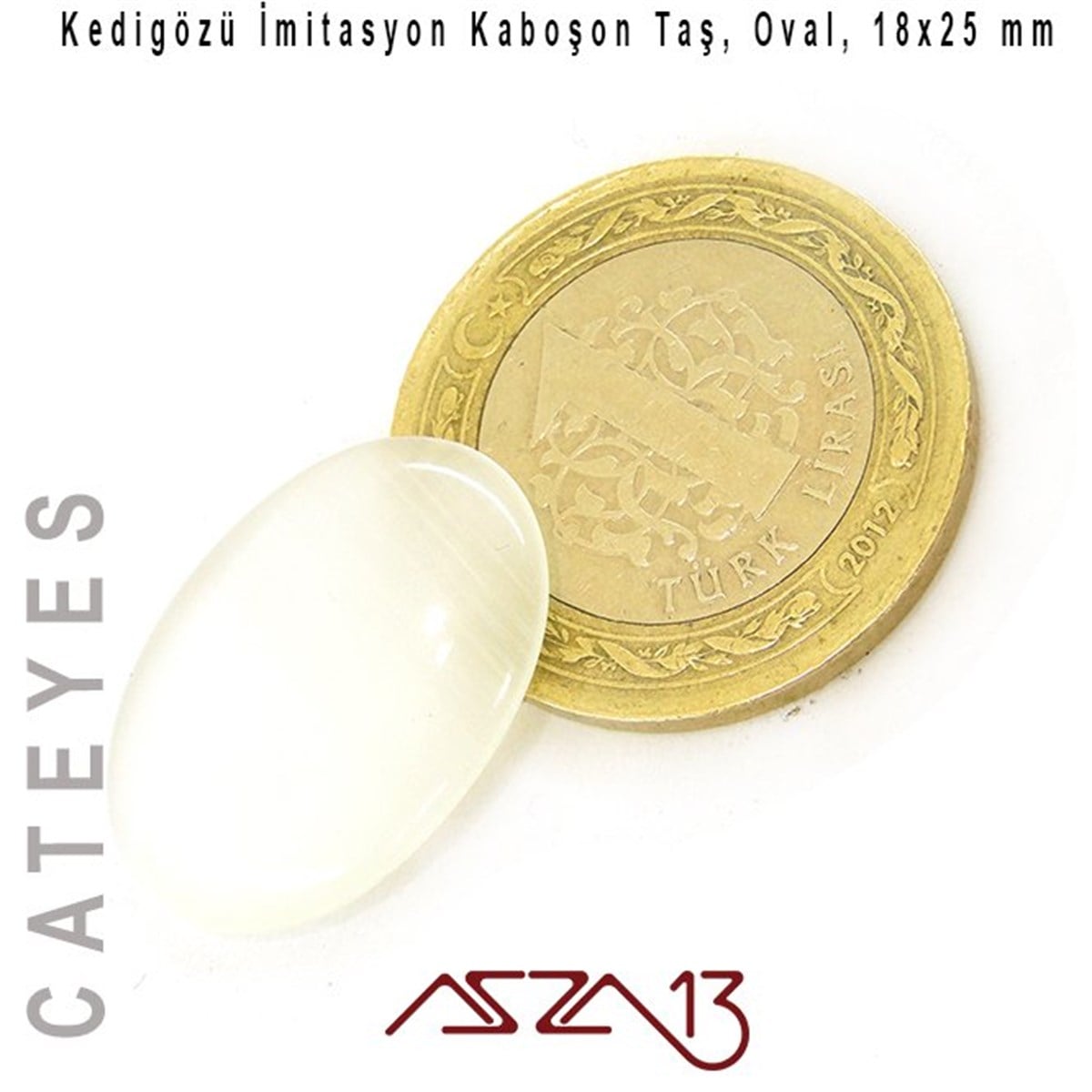 Cam Kaboşon TaşKaboşon ve CameoMarkasızBeyaz Renk Kedigözü 18x25/3,5 mm Oval İmitasyon Cam Kaboşon / Paket İçeriği 1 Adet