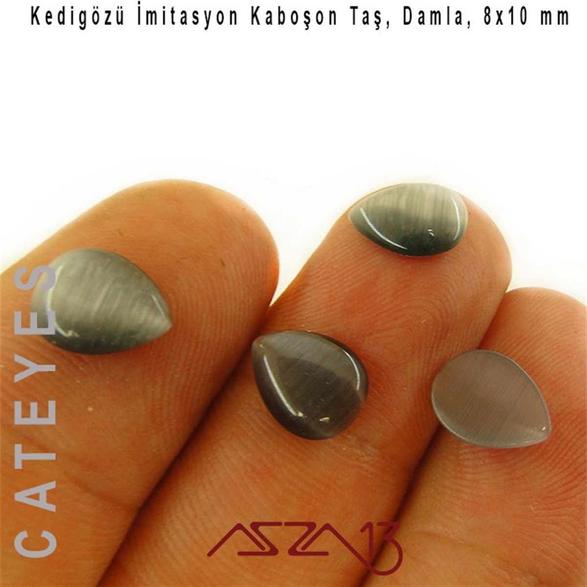 Cam Kaboşon TaşKaboşon ve CameoMarkasızGri Renk Kedigözü 8x10/3 mm Damla İmitasyon Cam Kaboşon / Paket İçeriği 5 Adet