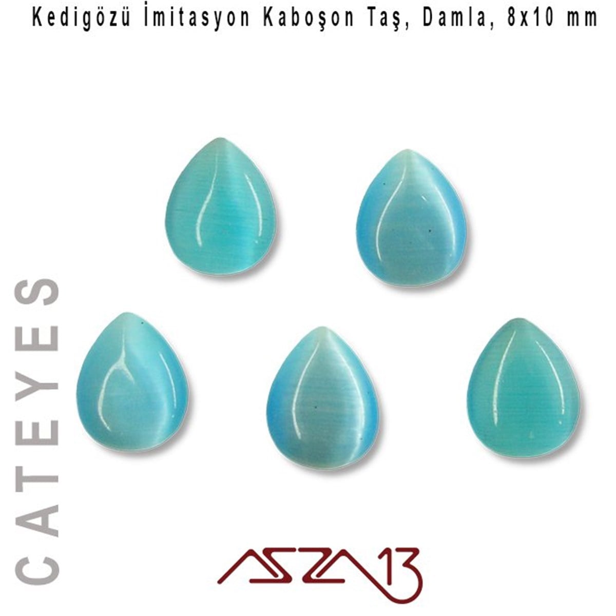 Cam Kaboşon TaşKaboşon ve CameoMarkasızMavi Renk Kedigözü 8x10/3 mm Damla İmitasyon Cam Kaboşon / Paket İçeriği 5 Adet