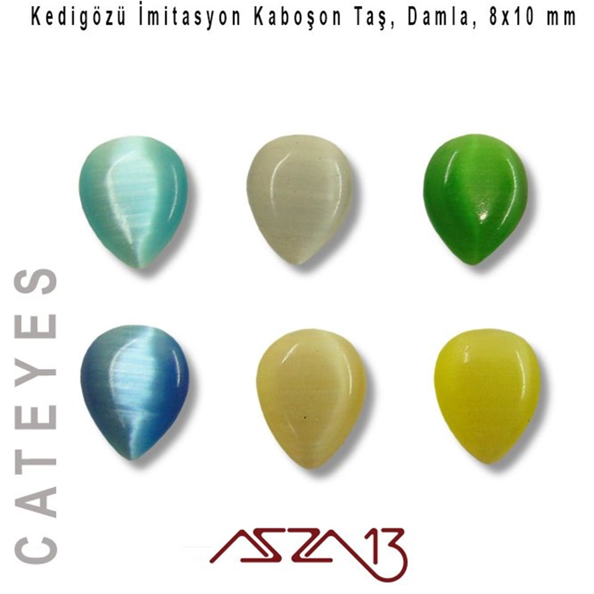 Cam Kaboşon TaşKaboşon ve CameoMarkasızMavi-Sarı Renk Kedigözü 8x10/3 mm Damla İmitasyon Cam Kaboşon / Paket İçeriği 6 Adet