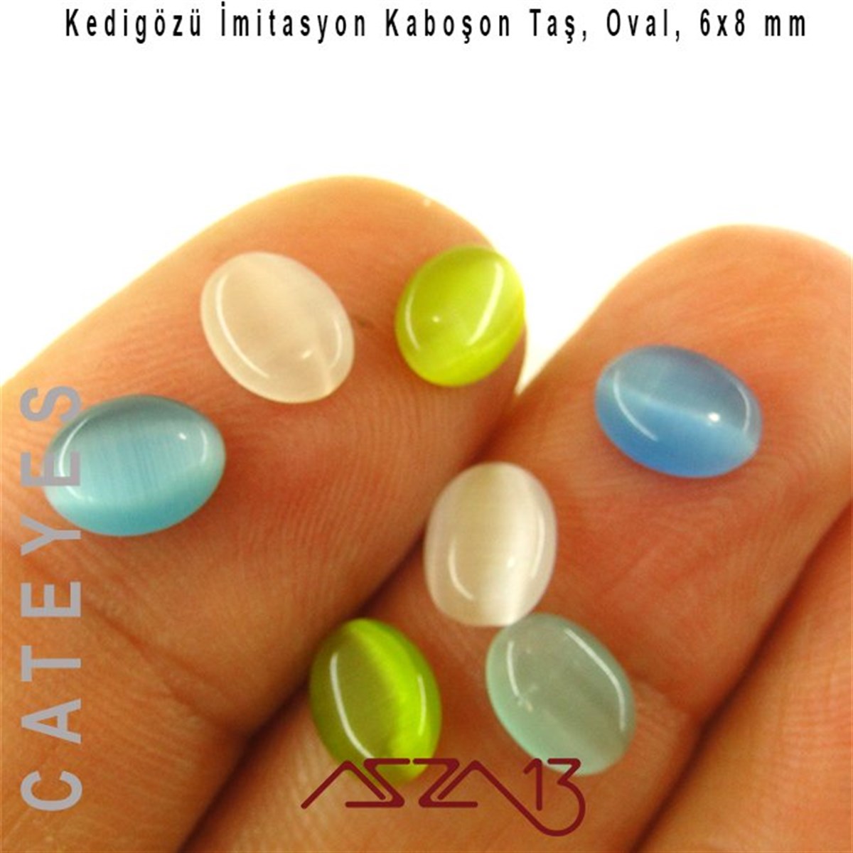 Cam Kaboşon TaşKaboşon ve CameoMarkasızMavi-Yeşil Renk Kedigözü 6x8/2,5 mm Oval İmitasyon Cam Kaboşon / Paket İçeriği 12 Adet