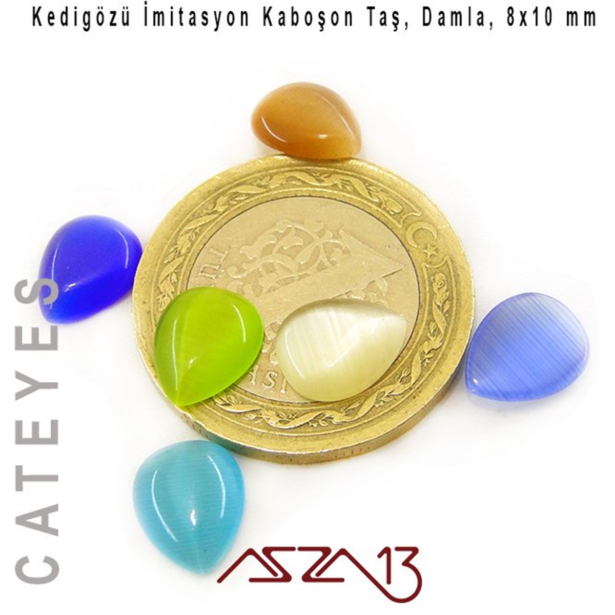 Cam Kaboşon TaşKaboşon ve CameoMarkasızMavi-Yeşil Renk Kedigözü 8x10/3 mm Damla İmitasyon Cam Kaboşon / Paket İçeriği 6 Adet