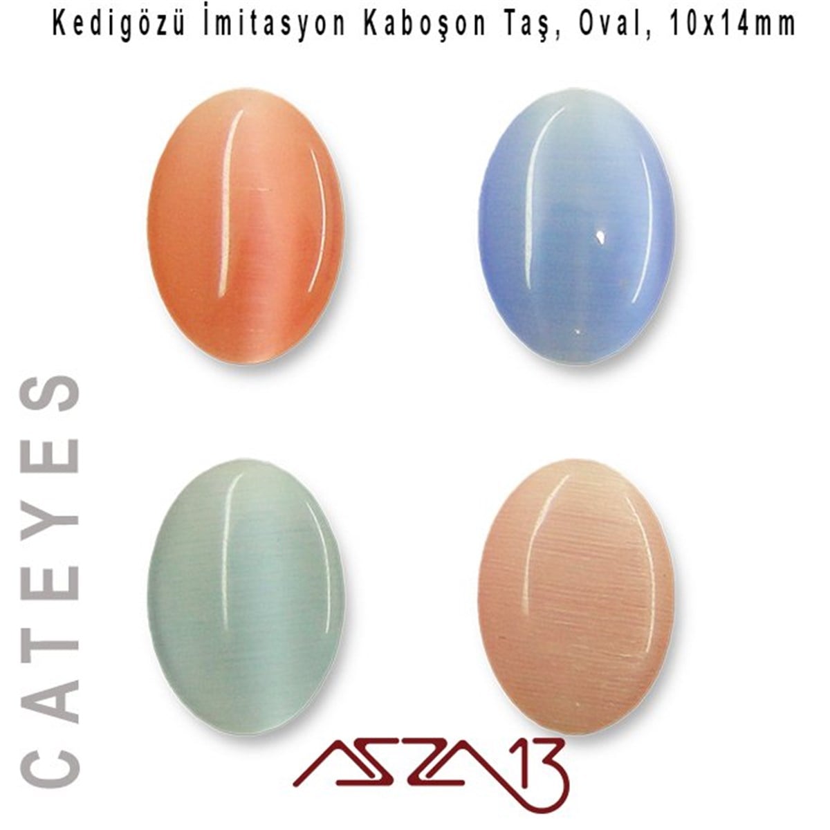 Cam Kaboşon TaşKaboşon ve CameoMarkasızPembe-Mavi Renk Kedigözü 10x14/3 mm Oval İmitasyon Cam Kaboşon / Paket İçeriği 4 Adet
