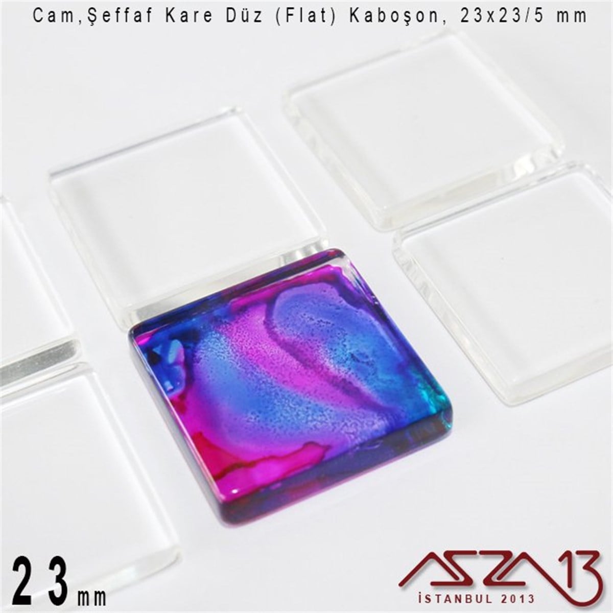 Cam Kaboşon TaşKaboşon ve CameoMarkasızŞeffaf 23 mm, Kare Cam Düz Kaboşon / Paket İçeriği 1 Adet