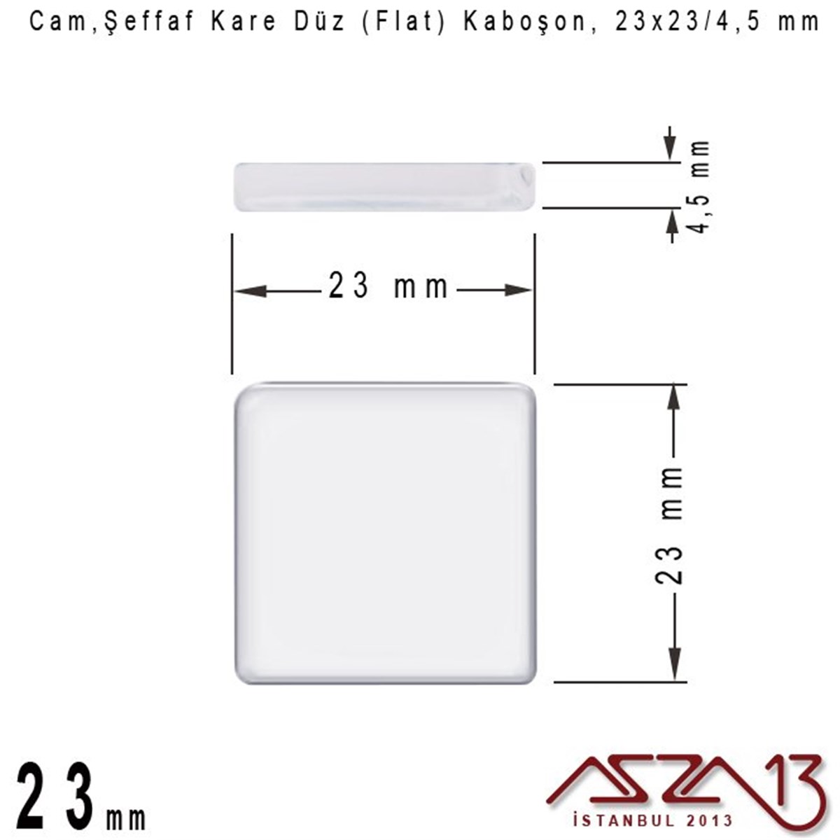 Cam Kaboşon TaşKaboşon ve CameoMarkasızŞeffaf 23 mm, Kare Cam Düz Kaboşon / Paket İçeriği 1 Adet