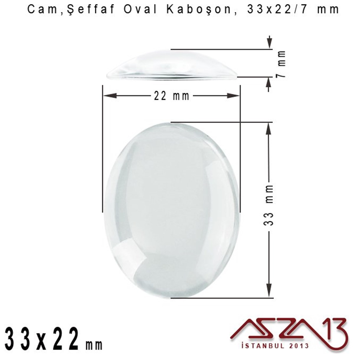 Cam Kaboşon TaşKaboşon ve CameoMarkasızŞeffaf 33x22 mm, Oval Cam Kaboşon / Paket İçeriği 1 Adet